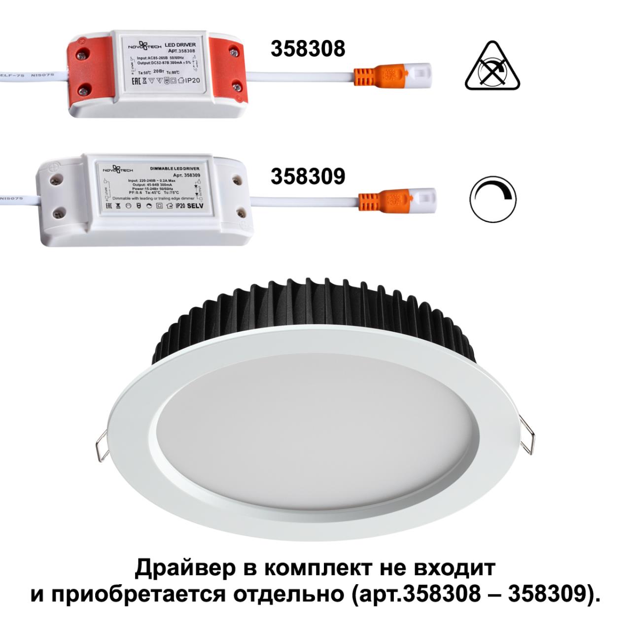 358304 SPOT NT19 555 белый Встраиваемый св-к (драйвер в комплект не входит) IP44 LED 3000K 20W DRUM — изображение 4