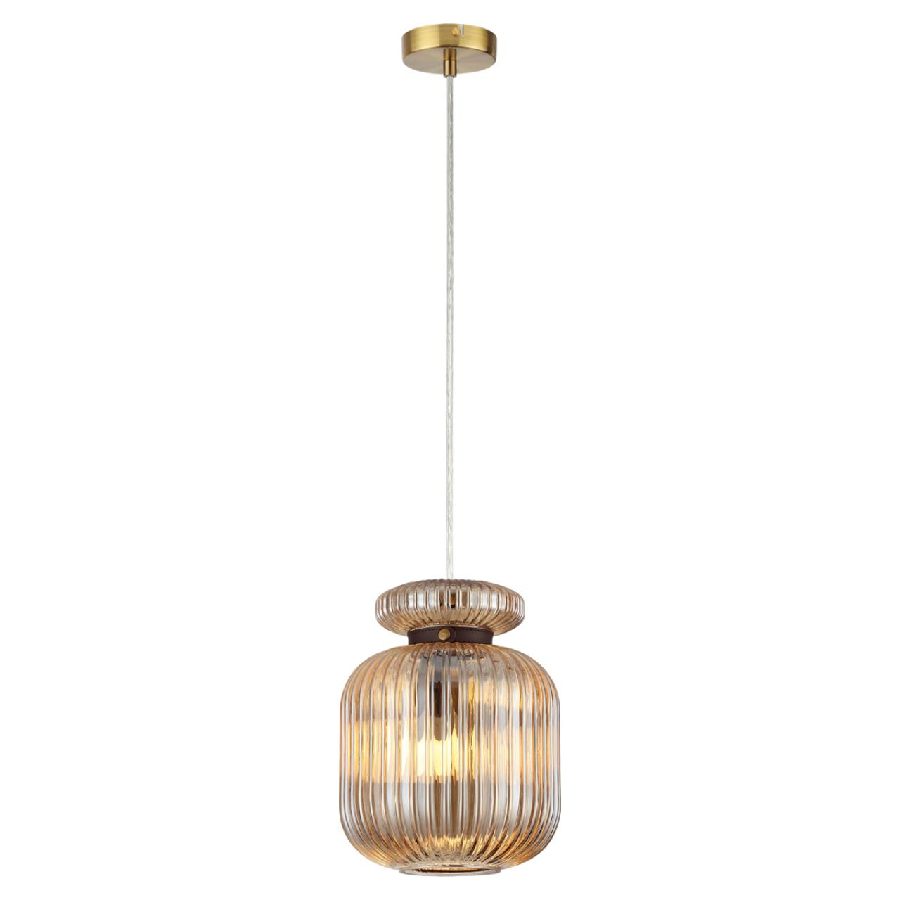 5042/1A PENDANT ODL24 373 античн.бронза/янтарный/металл/стекло/эко.кожа Подвес E27 1*60W JUGI — изображение 3