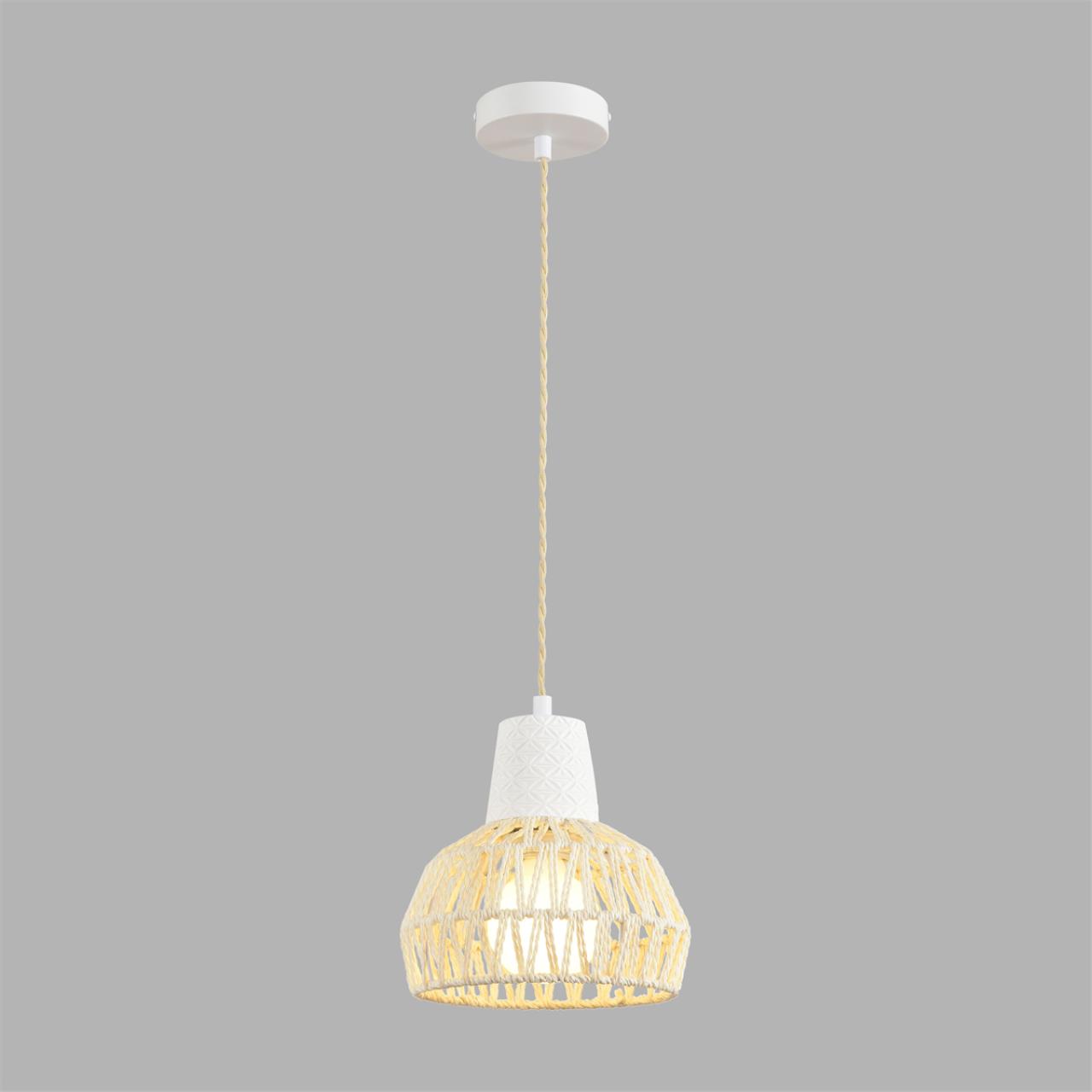 8368/1B ECO LN26 327 белый/бежевый, цемент/металл/джутовый шнур Подвес E27 LED 10W 220V BOHO — изображение 2