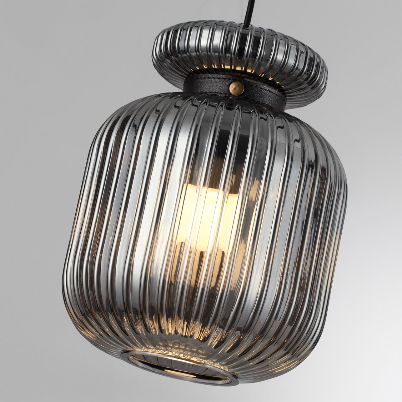 5042/1B PENDANT ODL24 373 черный/дымчатый/металл/стекло/эко.кожа Подвес E27 1*60W JUGI — изображение 5