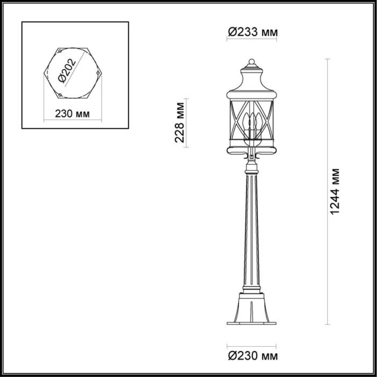4045/3F NATURE ODL18 701 черный/золотая патина Уличный светильник, 124см IP44 E14 3*60W 220V SATION — изображение 3