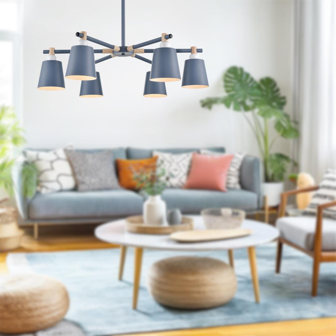 8098/6C MODERNI LN26 344 синий/синий металл, дерево/металл Люстра потолочная Е27 6*60W 220V ROSALINA