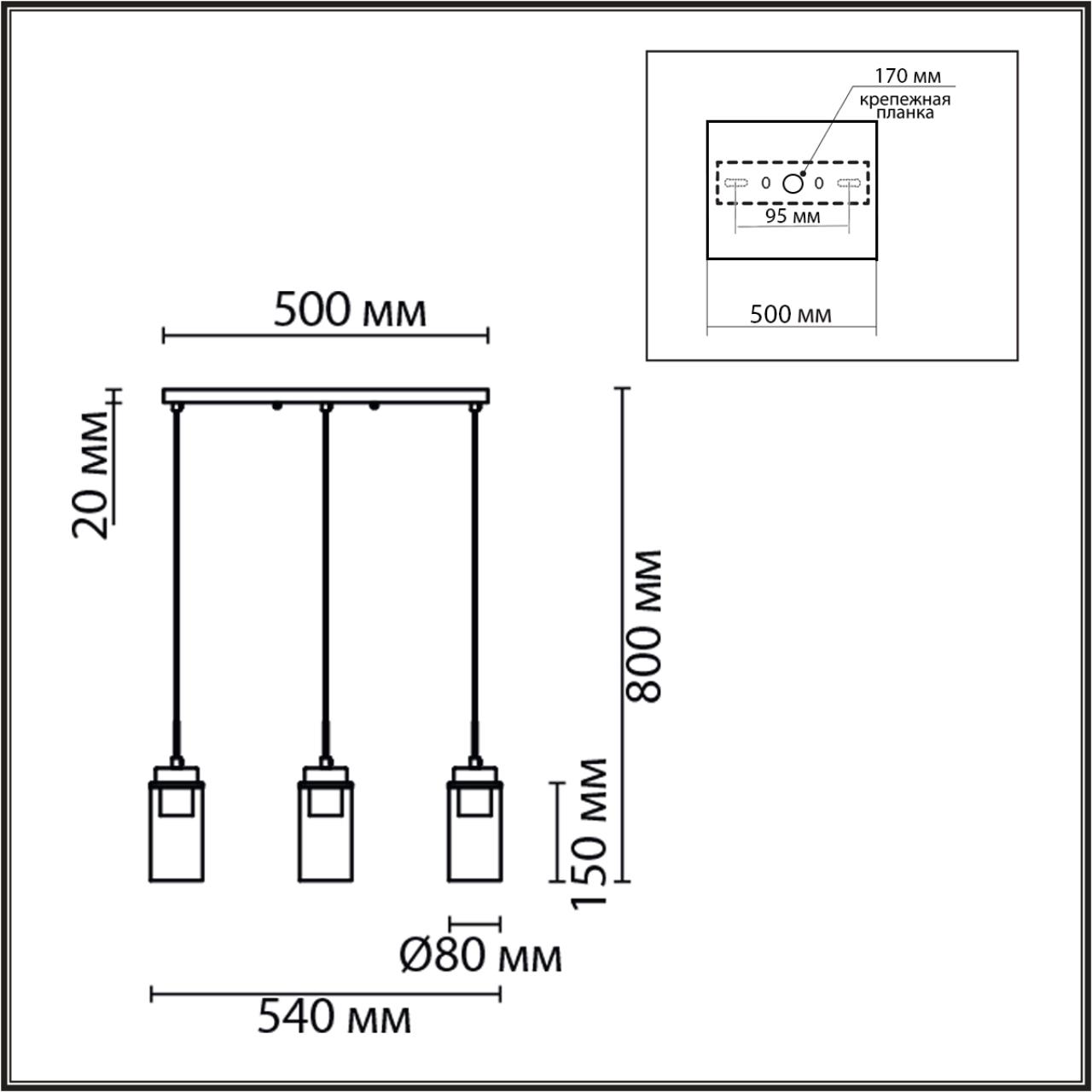 8102/3A COMFI LN26 408 хром/прозрачный металл/металл Подвес Е14 3*40W 220V ISHA — изображение 3