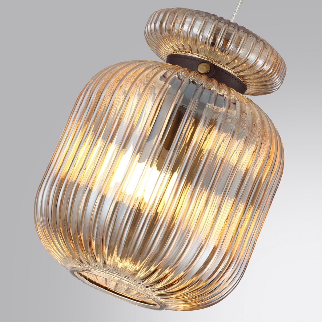 5042/1A PENDANT ODL24 373 античн.бронза/янтарный/металл/стекло/эко.кожа Подвес E27 1*60W JUGI — изображение 4