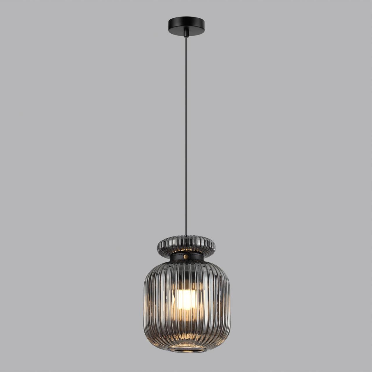 5042/1B PENDANT ODL24 373 черный/дымчатый/металл/стекло/эко.кожа Подвес E27 1*60W JUGI — изображение 4