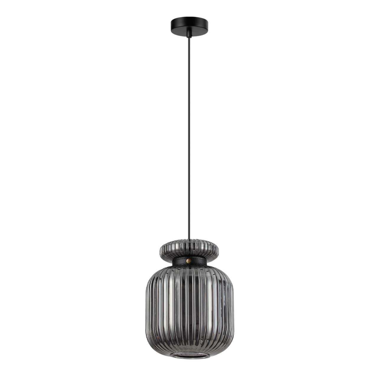 5042/1B PENDANT ODL24 373 черный/дымчатый/металл/стекло/эко.кожа Подвес E27 1*60W JUGI