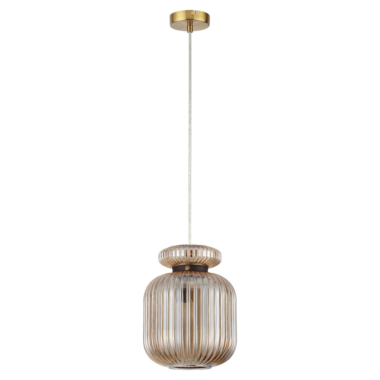 5042/1A PENDANT ODL24 373 античн.бронза/янтарный/металл/стекло/эко.кожа Подвес E27 1*60W JUGI