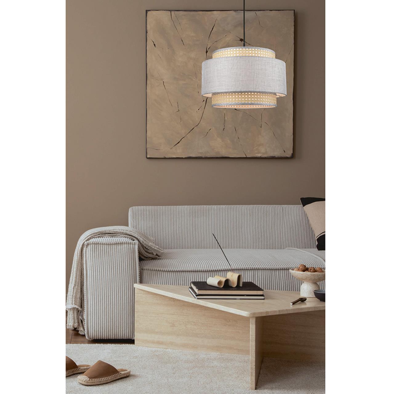 8043/1 MODERNI LN26 338 черный/серый/бежевый, металл/текстиль/ротанг Подвесной светильник Е27 1*60W 220V LAUNA — изображение 2