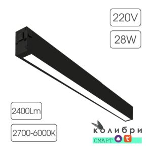 КОЛИБРИ СМАРТ трековый светильник ЛОНДОН черный, 28W, 2700-6500K, 2400ЛМ, D600*25*40, 20 шт/кор